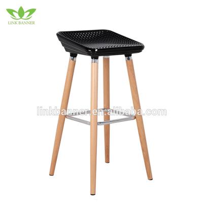 China Cheap Fashion LK503-2 China Commercial Furniture PU Material Upholstered Seat Leg Black Wood Bar Stool for sale