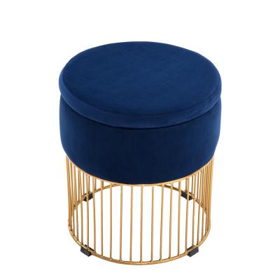 China Colorful Storage Round Shaped Pouf Velvet Upholstered Stool Modern Living Room Furniture Storage Canary Ottoman With Cover for sale