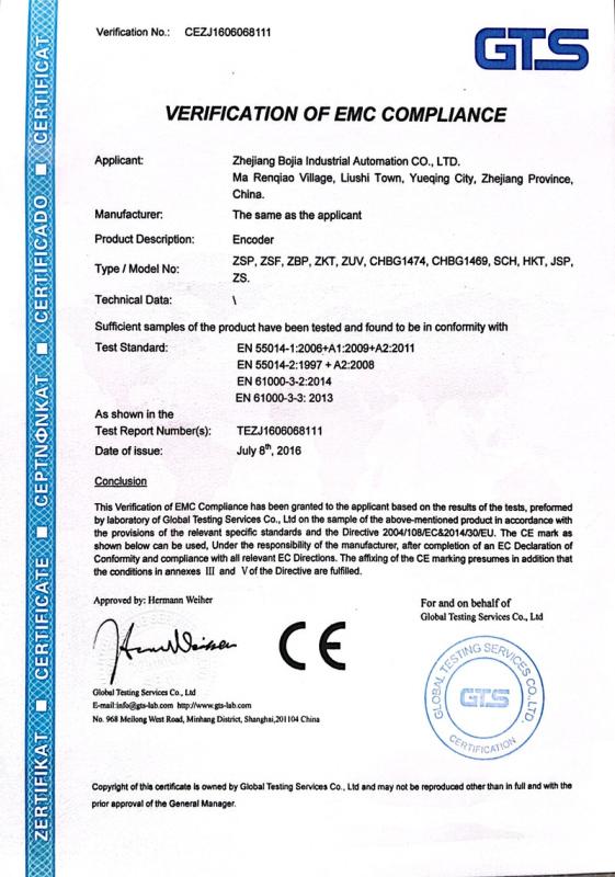 CE - Zhejiang Bojia Industrial Automation Co., Ltd.