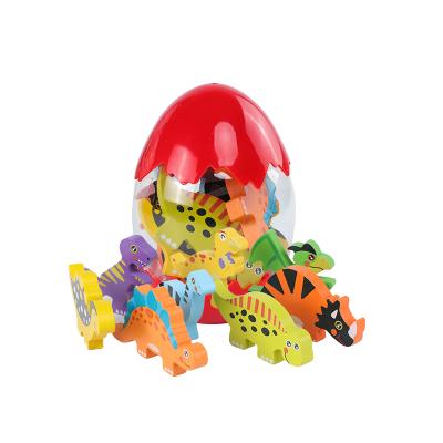 China Amazon Hot Sale 8pcs Eco-friendly Material Dinosaur Models Children Educational Wooden Smart Toy With Egg for sale