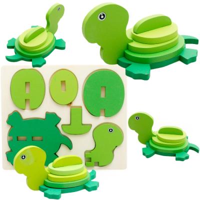 China Kindergarten Cartoon Eco-friendly Material Animals Assemble Toy Educational Children Colorful 3D Wooden Model Puzzle for sale