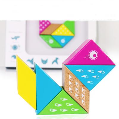 China Eco-friendly Material Creative Design Variety Colorful Shapes Assemble Toys Children Educational Magnetic Wooden Blocks for sale