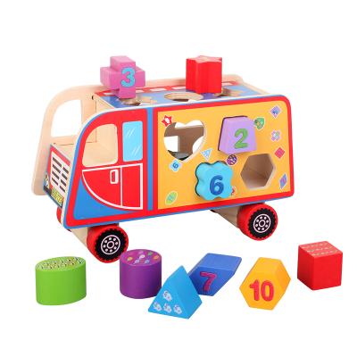 China Best Selling Eco-Friendly Material Educational Toddler Digital Game Blocks Shape Matching Sorter Toy Children Wooden Bus Toy for sale