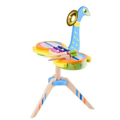 China Multifunctional Educational Colorful Peacock Children Musical Instrument Fashion Wooden Drum Toys Percussion Eco-friendly Material for sale