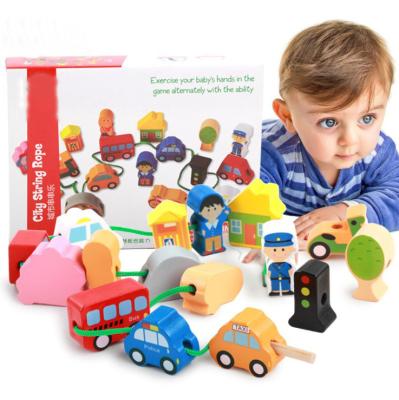 China Playing Toys ML-10085 Puzzle Toys Kids Pull Smart Wooden Trolley Wooden Toy Blocks for sale