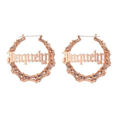 China Custom Name Earrings Female Stainless Steel Hip Hop Earrings Custom Big Letter Bamboo Earrings for sale