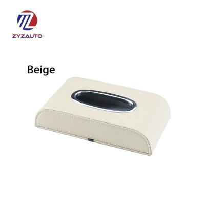 China ZY Car Supplies Car Tissue Box Creative Brown Black Beige Car Tissue Box Tray Napkin Box Rectangle Business/Luxury Metal Ring Car Tissue Box for sale