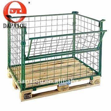 China Hot Corrosion Protection Pallet Metal Storage Trolley Euro Can Folds Up 3layers for sale