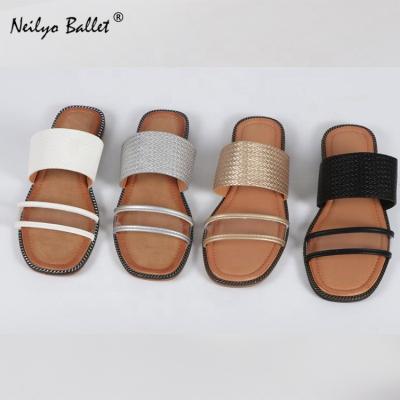 China PU Cloth Weave Women Sandal Flats High Quality Customizable Casual Shoes Color Durable Lady Flat for sale