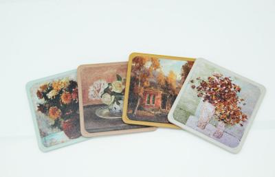 China Square Cork / Metal Tin Coaster For Drinks Protective Coating Outside for sale