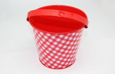 China Grid Bucket Red Candy Tin Box For Children Birthday Gift / Gardening for sale