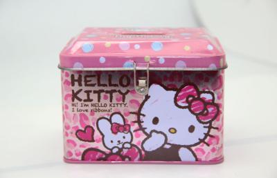 China Pink Hello Kitty Kids Gift Candy Tin Box With Hinged Lid Recycled for sale