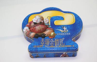 China Custom New Year / Holiday Tin Candy Boxes Packaging Lock Shaped for sale