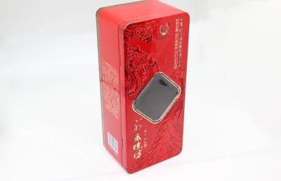 China Romantic Rectangle Red Wine Tin Box With Embossment / PVC Window for sale