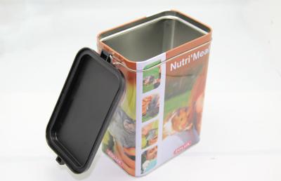 China Plastic Cap Rectangle Coffee Tin Cans , Pet Food Storage Tins With Metal Clip for sale