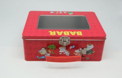 China Embossing Custom Red Chistmas Tin Lunch Box For Kids Pet Window for sale