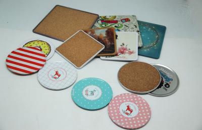 China Custom Metal Tin Box Cork Board Coaster Set Tinplate ISO9001 RoHS for sale