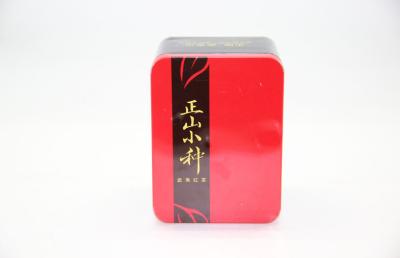 China Small Rectangle Black Gift Tin Box Decorative Tea Tins Matt Finish for sale