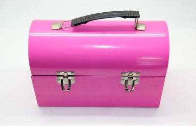 China Big Pink Customized Tin Lunch Boxes CYMK With Domed Lid , Locks for sale