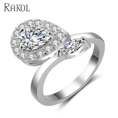 China New RAKOL RP2133 fashion CLASSIC design for ladies luxury synthetic 18k white gold moissanite ring for sale