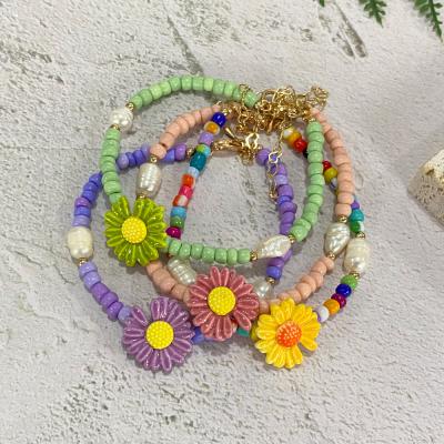 China RAKOL RTB016 2021 Multicolor Beaded Bracelet Latest Soft Bracelet Summer Ceramic Cool Sunflower Casual/Sporty Style for sale