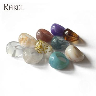 China FASHIONABLE Rakol APRR017 European and American multi-color rendering ring acrylic resin microphone ring index finger ring good for sale