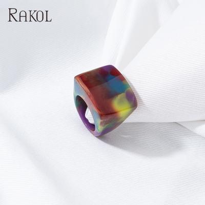 China Rakol APRR016 FASHIONABLE ladies fashion trend elegant printing resin face off unique creative ring for sale