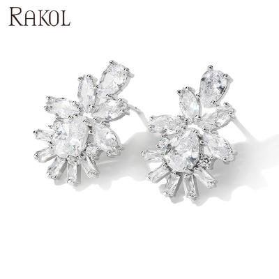 China Rakol EP2566 New Fashion CLASSIC Flower Shaped Waterdrop Cubic Zirconia Stud Earrings 2020 Women Silver Jewelry for sale