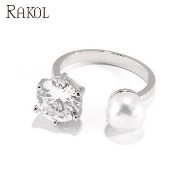 China 2021 RAKOL RP2180 CLASSIC silver engagement jewelry for women bead ring fashion real 18k gold ring for sale