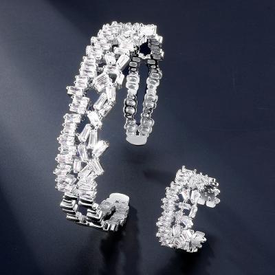 China RAKOL SP341 China Jewelry Supplier TRENDY Crystal CZ Cut Zircon Bracelet Ring 2 Pieces Set for sale