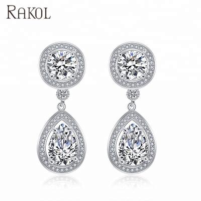 China RAKOL EP2036 TRENDY Classic Teardrop Shape Cubic Zircon Earrings Long Drop Dangle CZ Earrings EP2036 for sale