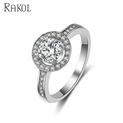 China FASHIONABLE RAKOL RP036 5 Carat Diamond Stone Big White Gold Zircon Wedding Engagement CZ Ring for sale