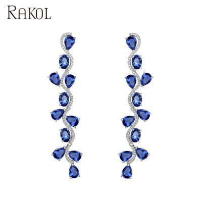 China RAKOL EP632 New Design Latest Trendy Fashion AAA Zircon Long Drop Leaf Shape CZ Earrings for sale