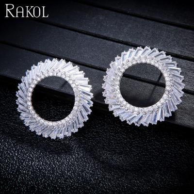 China RAKOL APCZE108 CLASSIC Round Shaped Hollow CZ Earrings 2020 Charm Design 925 Silver Studs Earrings For Women for sale