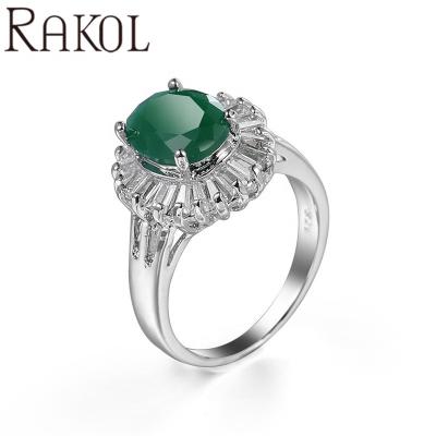 China Rakol's CLASSIC ZR2274 White Gold Emerald Round Zircon Long Zircon Wedding Engagement Rings for sale