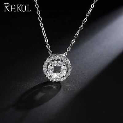 China RAKOL NP029 CLASSIC Unique Leaf AAA Zircon Around Necklace Wedding Jewelry Chain CZ Pendant for sale