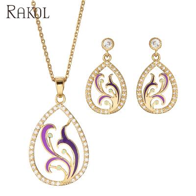 China RAKOL RS0102 CLASSIC Teardrop Chain Necklace Stainless Steel Enamel Pendant Jewelry Set for sale