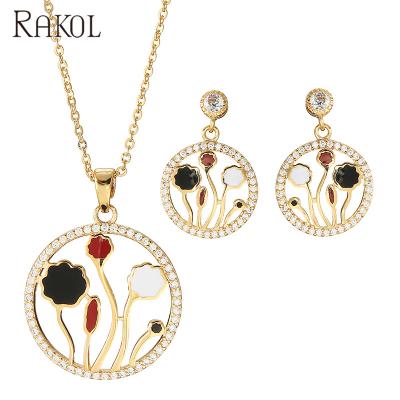 China RAKOL CLASSIC RS0098 Round Shape Necklace Enamel Freehand Sketching Jewelry Set for sale