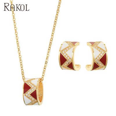 China RAKOL RS0079 CLASSIC Women and Men Custom Gold Plated Stainless Steel Enamel Jewelry Set for sale