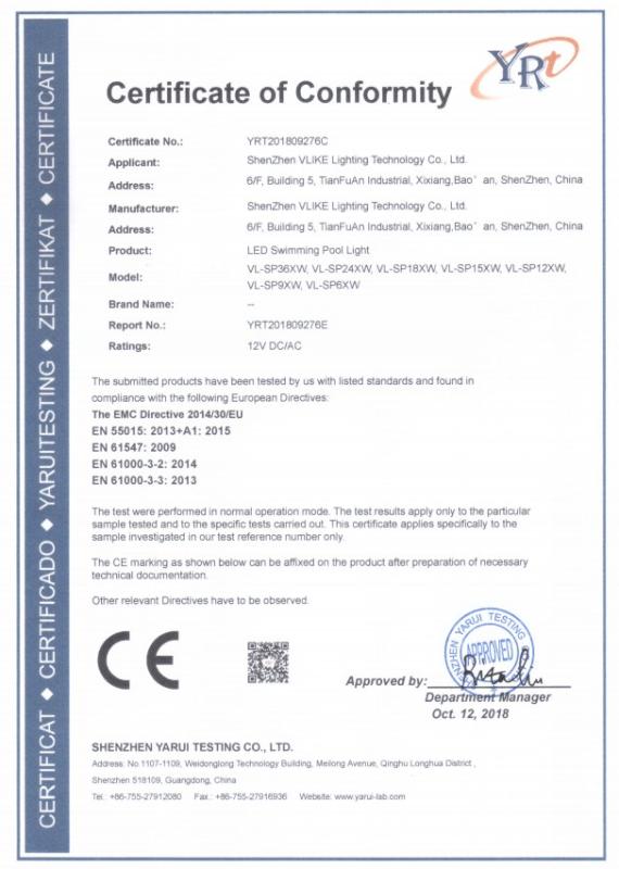 CE - Shenzhen VLIKE Lighting Technology Co., Ltd.