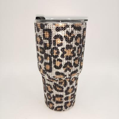 China Amazon Best Selling 30oz Bling Stainless Steel Disposable Insulated Faux Stone Diamond Coffee Cups Tumbler for sale