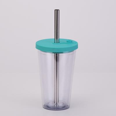 China Bpa Free Reusable Cups Wholesale Digging Tumbler Plastic Mug With Portable Stainless Steel Straw 16oz 24oz Viable for sale