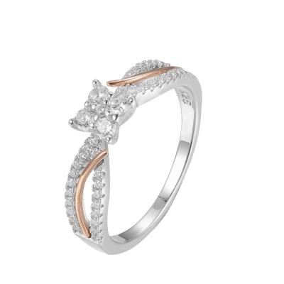 China TRENDY Halo Reverse Leg Diamond Silver Rings Women 925 Sterling Engagement Ring In Rose Gold for sale