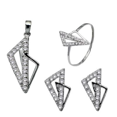 China Cute Jewelry Set Newest Pure Solid 14K White Gold Triangle Jewelry Earring Stud For Women for sale