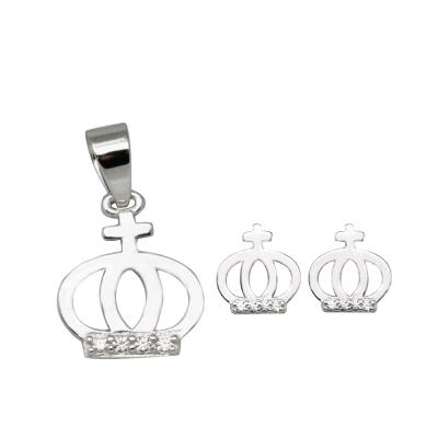 China Vintage Royal Elegant Jewelry Set 925 Sterling Silver Crown Shape Pendant And Stud Earrings Set For Ladies for sale