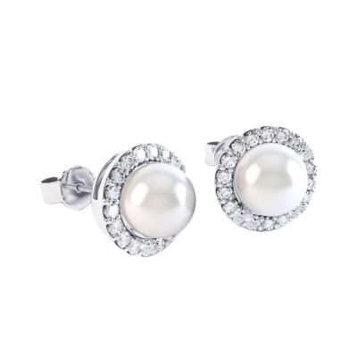 China CLASSIC Shinning Freshwater Pearl Earrings Stud With Silver 925 White Zircon Circle Earrings Pearl Jewelry for sale