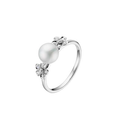 China FASHIONABLE High Quality Silver Finger Ring For Women Flower Shape Jewelry Two Freshwater Pearl for sale