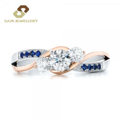 China CLASSIC 925 Sterling Silver Sapphire Blue Zircon Rings and 9 ct Rose Gold Cross Rings For Women Rings for sale