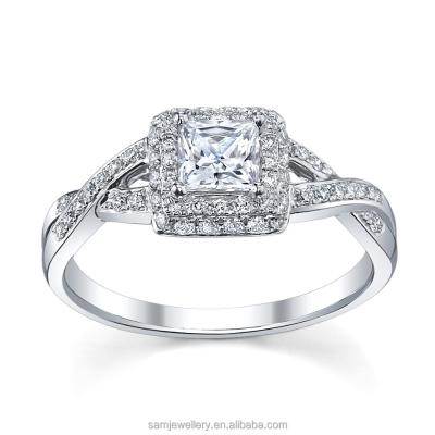 China Halo Princess Cut Cz Diamond Sterling 925 Silver Engagement Ring Finger Ring Women CLASSICS for sale