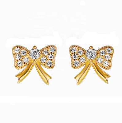 China 18K Gold Vermeil Jewelry Bow Earrings Cute Stud 925 Silver Ribbon Link Earrings for sale